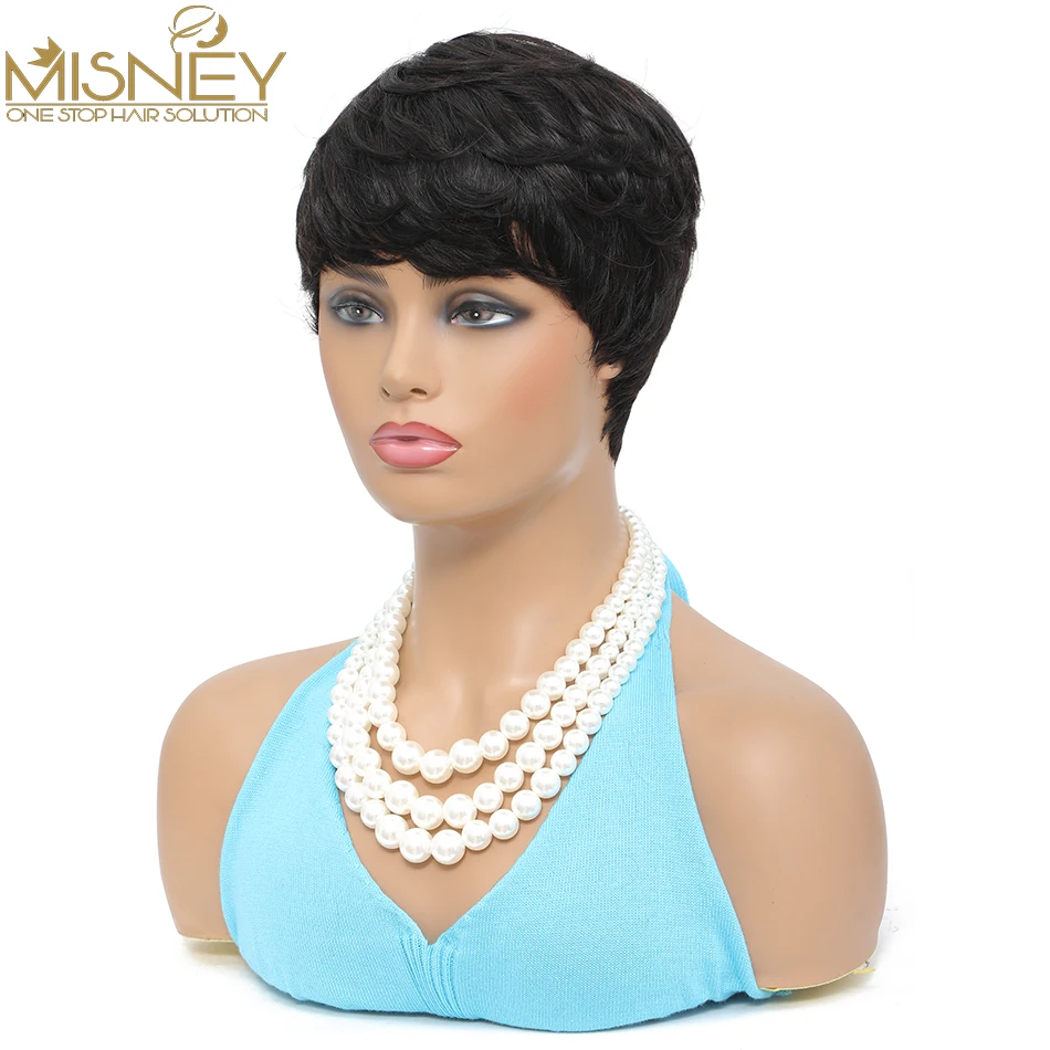 Short Bob Human Hair Wigs Pixie Cut Brazilian Human Hair Wig For Women Natural Black Color Glueless Full Machine Made Hair Wigs