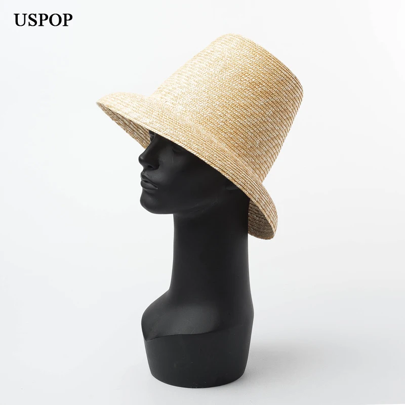 USPOP New Fashion Vintage High Crown Straw Fedoras Natural Wheat Summer Straw Sun Hats