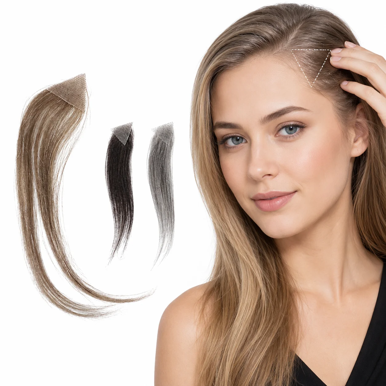 Invisible Triangle Mesh Hairpiece for Women 3x3 Hairline Topper Patch Lightweight Temple Coverage Hair Extension