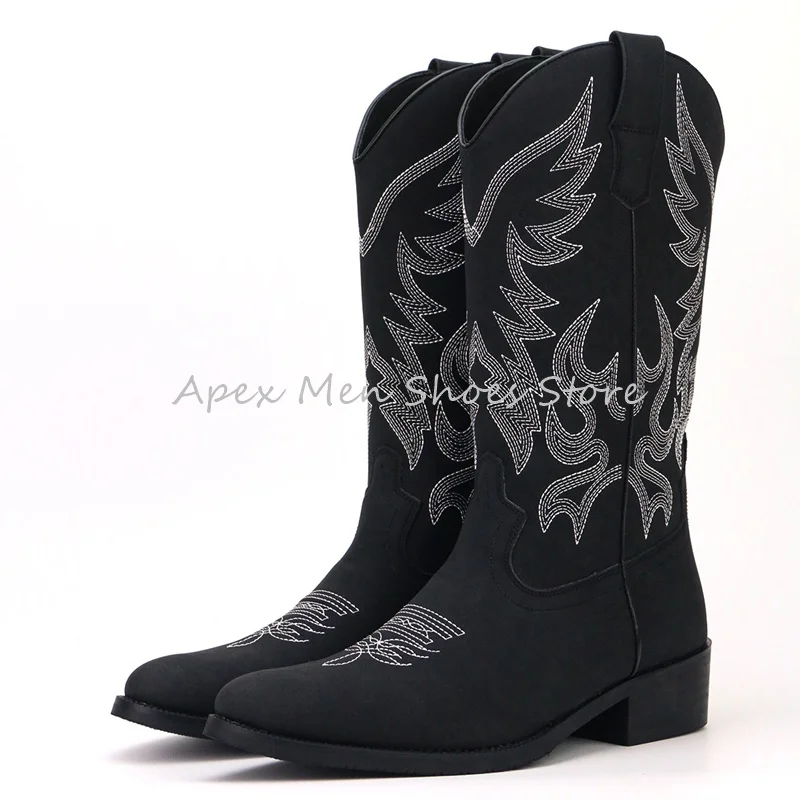 New Arrival Sewing Western Cowboy Boots Men's Zipper Mid Calf Leather Boots Retro Pointed Toe Riding Boots British Work Botas