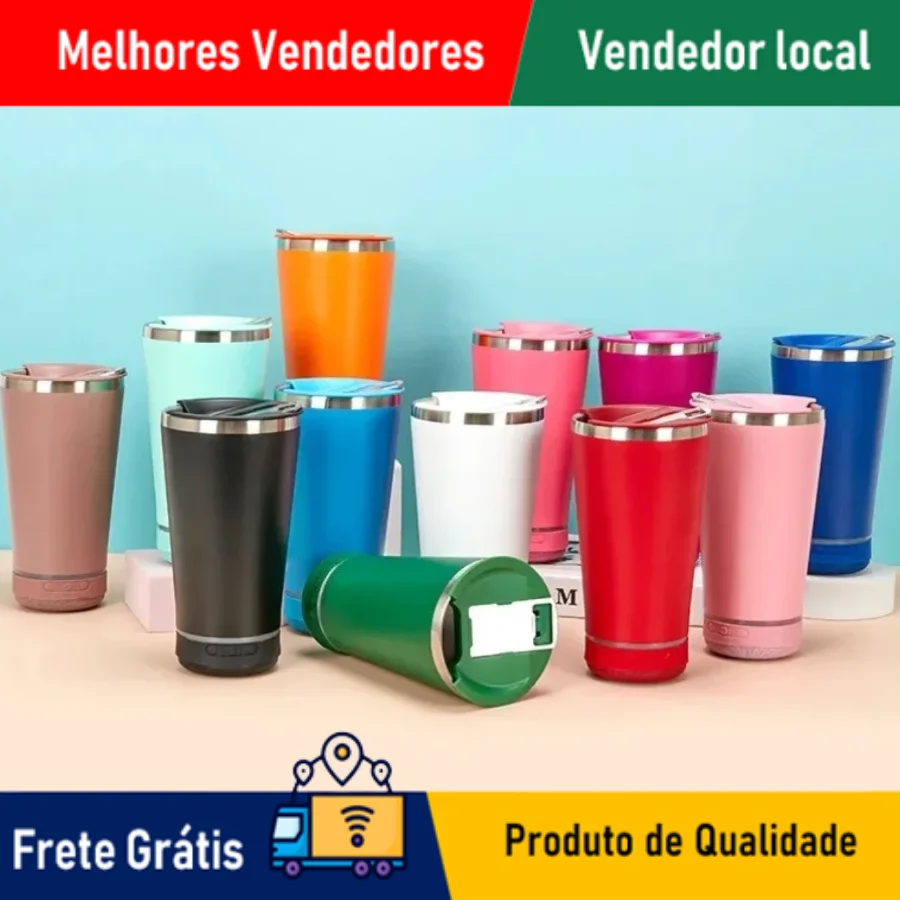 Copo Térmico com MINI SPEAKER 473ml Com Caixinha de Som Bluetooth Para Cerveja Quente e Gelado - ENVIO RAPIDO PARA  TODO BRASIL