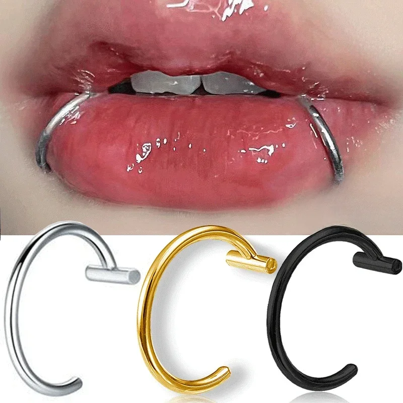 5PCS Punk Lips Rings Medical Titanium Steel Nose Ring Fake Nose Ring Septum Piercing Clip on Mouth Ring Fake Piercing Body Clip — zdjęcie 2