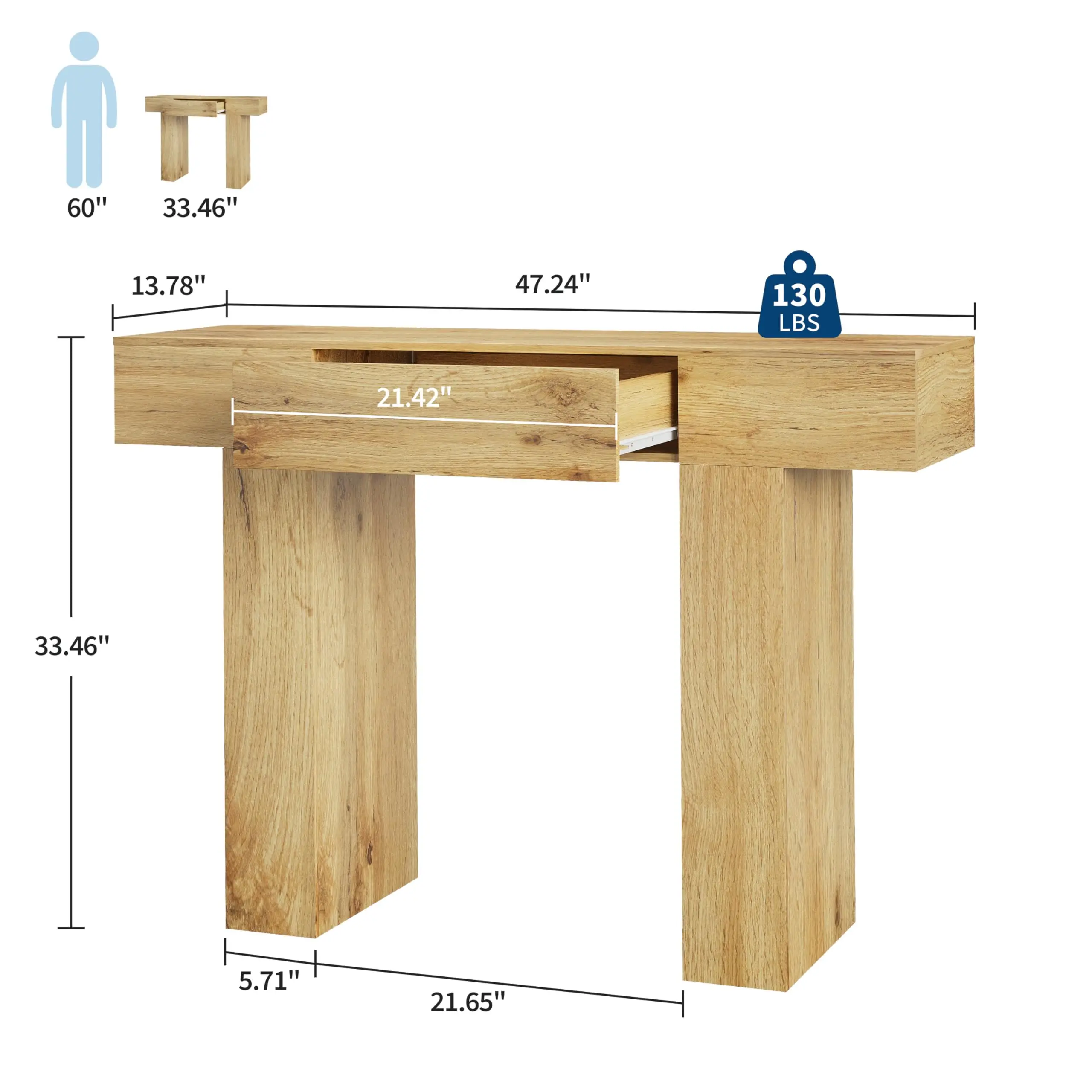 Mesa Consola Estrecha de 47 Pulgadas (120 cm) con Cajón y Espacio de Almacenamiento