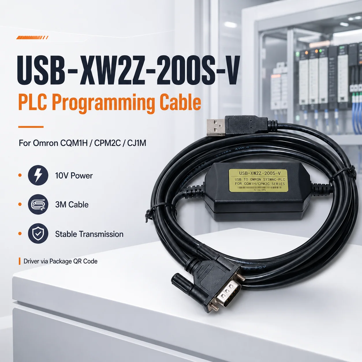 USB-XW2Z-200S-V 3M PLC Programming Cable, CH340 Download Lead with Tinned Copper Core for Omron CQM1H CPM2C CJ1M