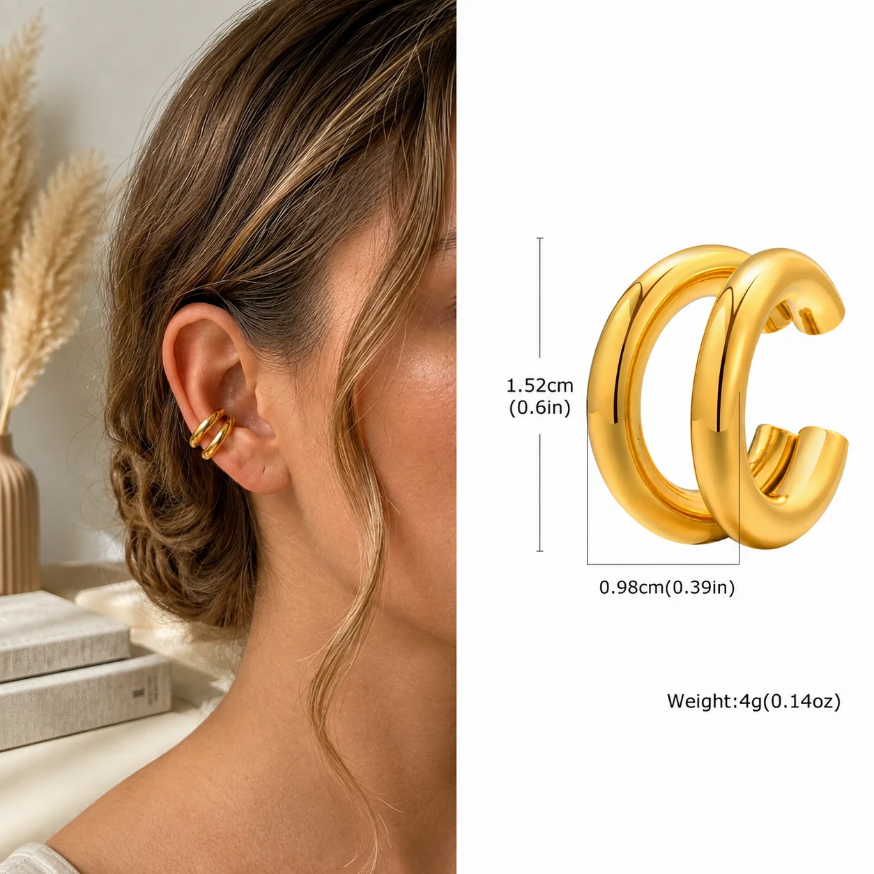 Women's Thick Non-Piercing Clip-On Ear Cuff Earrings