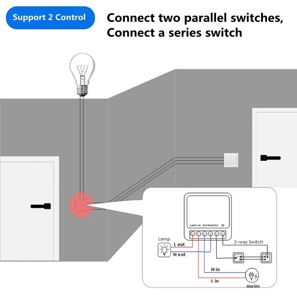 Mini 16A WiFi Switch DIY Smart Life Home Two Way Control Automation APP Remote Control Work for Alexa Google Home