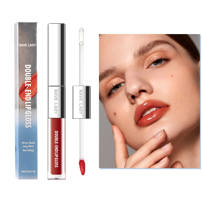 

2 In 1 Double-End Matte Lip Glass Gloss Transparent Moisturizing Lip Oil Glaze Gloss Shimmer Liquid Lipstick Glossy Mirror Shine