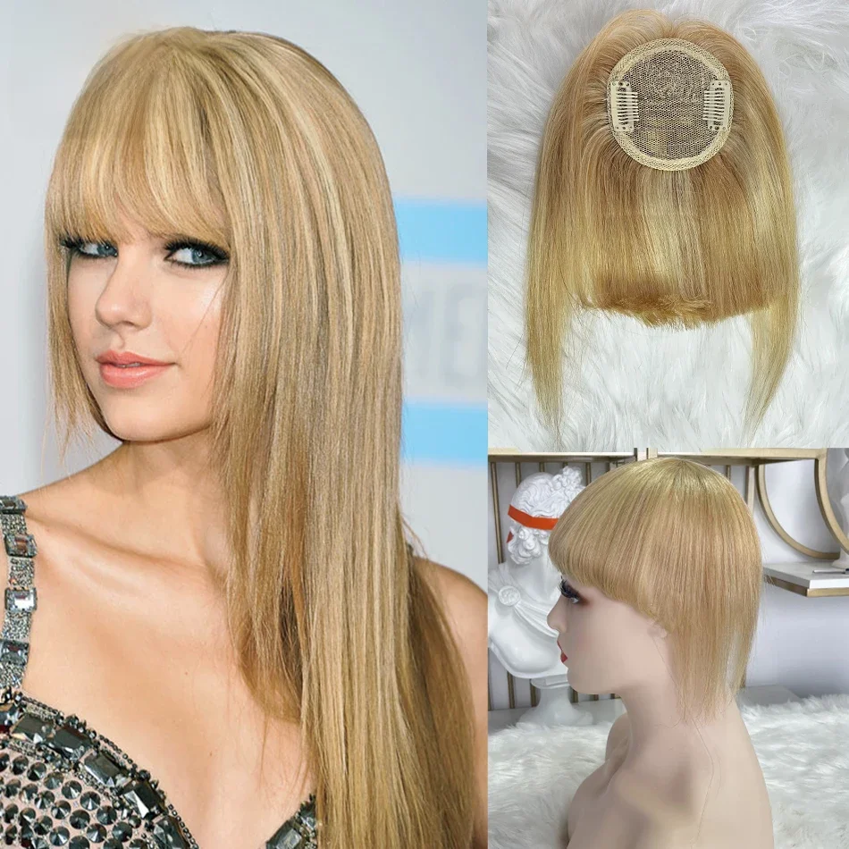 Pony van echt haar Clip-in Stompe snit Pony Overhead Piekerige Air Bang Zwart Bruin Blond 2 Clips Haartopper Extensies 8,5x7,5cm - afbeelding 2