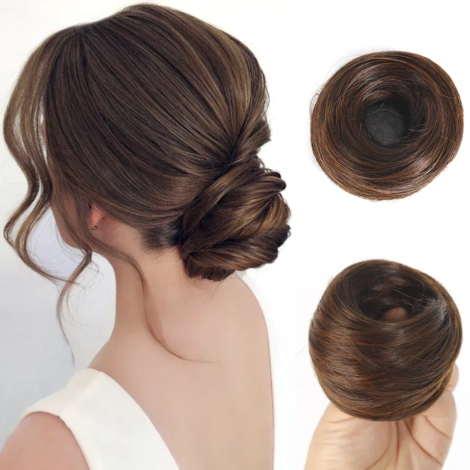 Messy Bun Hair Piece Straight Chignon Extension Mini Rubber Band Hair Bun Scrunchies Syntetyczny pączek Peruka Akcesoria Updo Bun Hair — zdjęcie 2