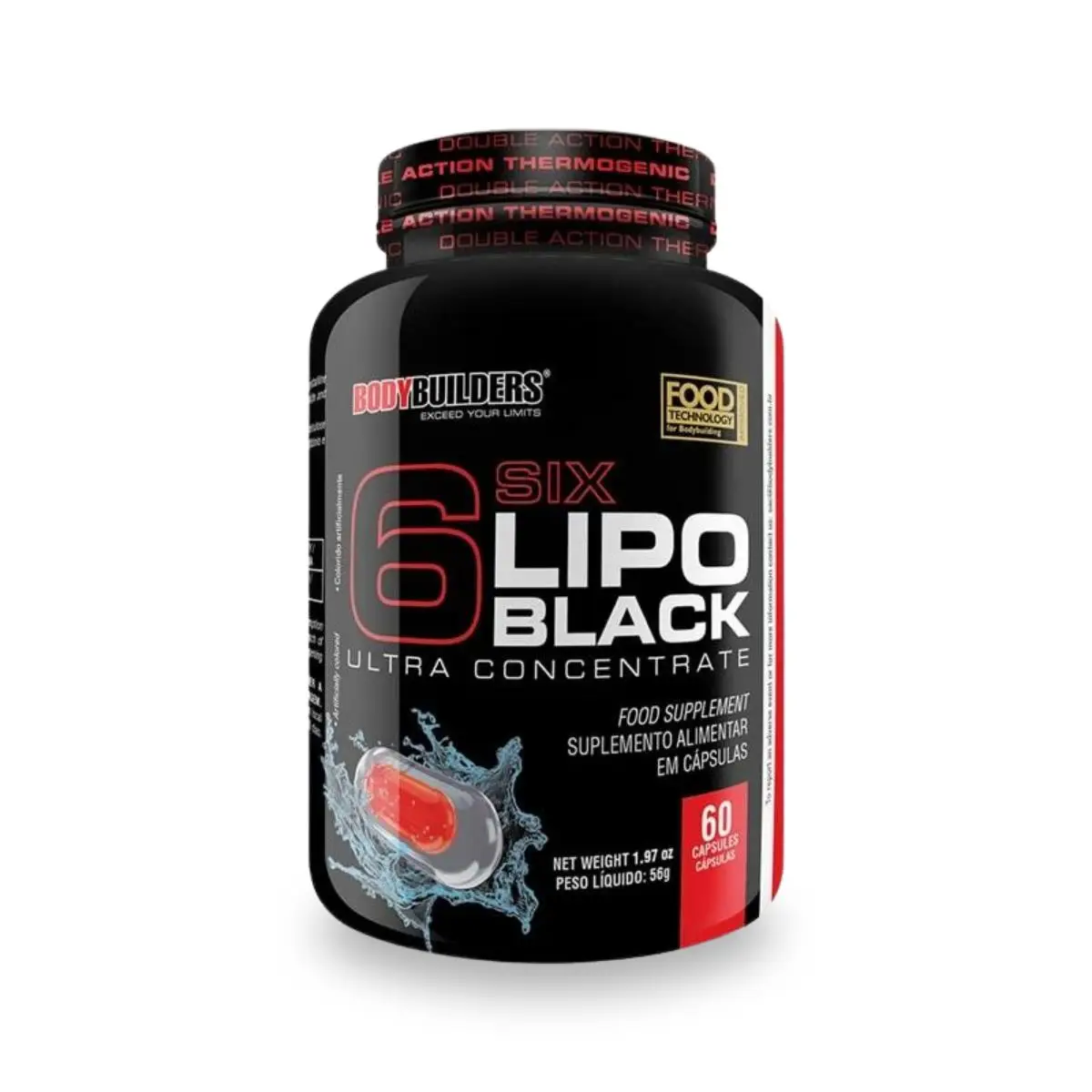 Thermogenic 6 Six Lipo Black Ultra Concentrate 60 Capsules-Bodybuilders Calorie Burning Capsule Supplement