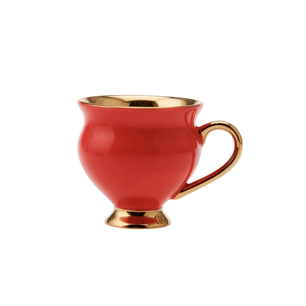 Juego de tazas de café de oro rojo de 6 tazas de café de 90 ml, 6 tazas de café turco, 6 platos de café árabe