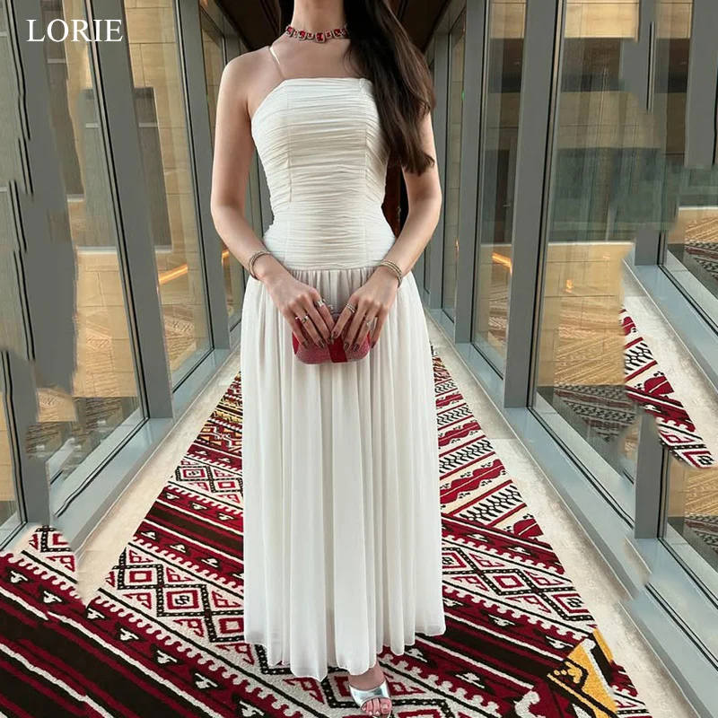 LORIE ชุดราตรีผ้าชีฟองเก๋ไก๋ แขนกุด ผ้าเดรป สายเดี่ยว ชุดเดรสงานปาร์ตี้ จับจีบ ทรงตรง ชุดราตรีงานพรอม สั่งตัดได้