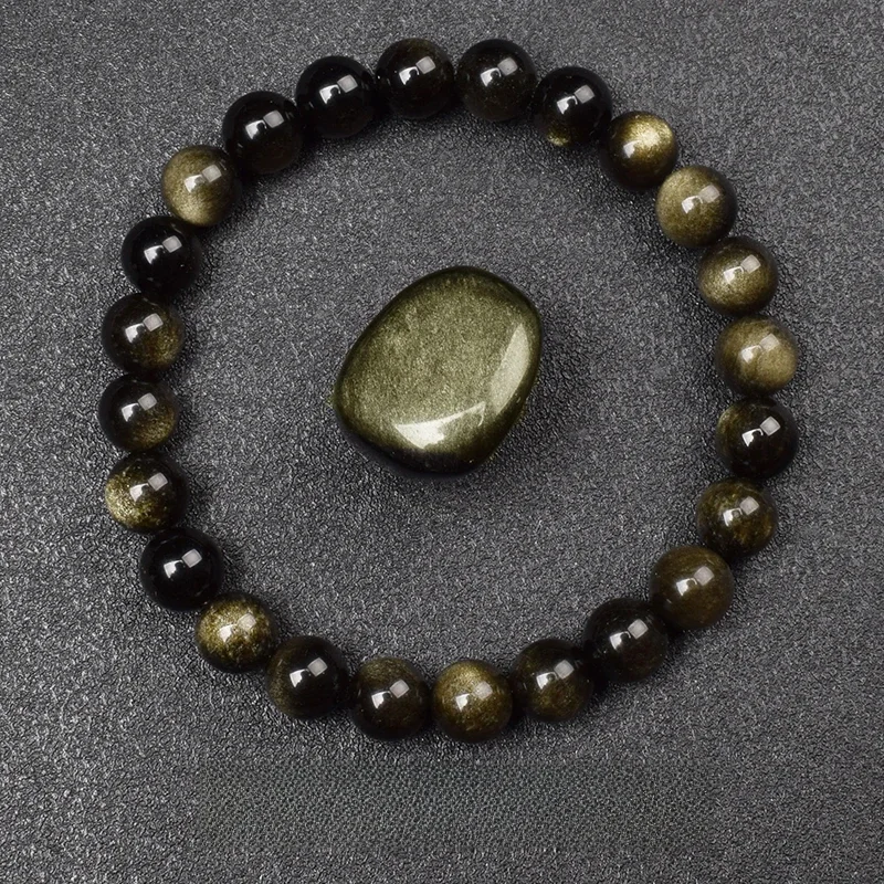 Natürliche goldene Obsidian Stein Perlen Armband Männer Frauen goldenes Licht Regenbogen Obsidian