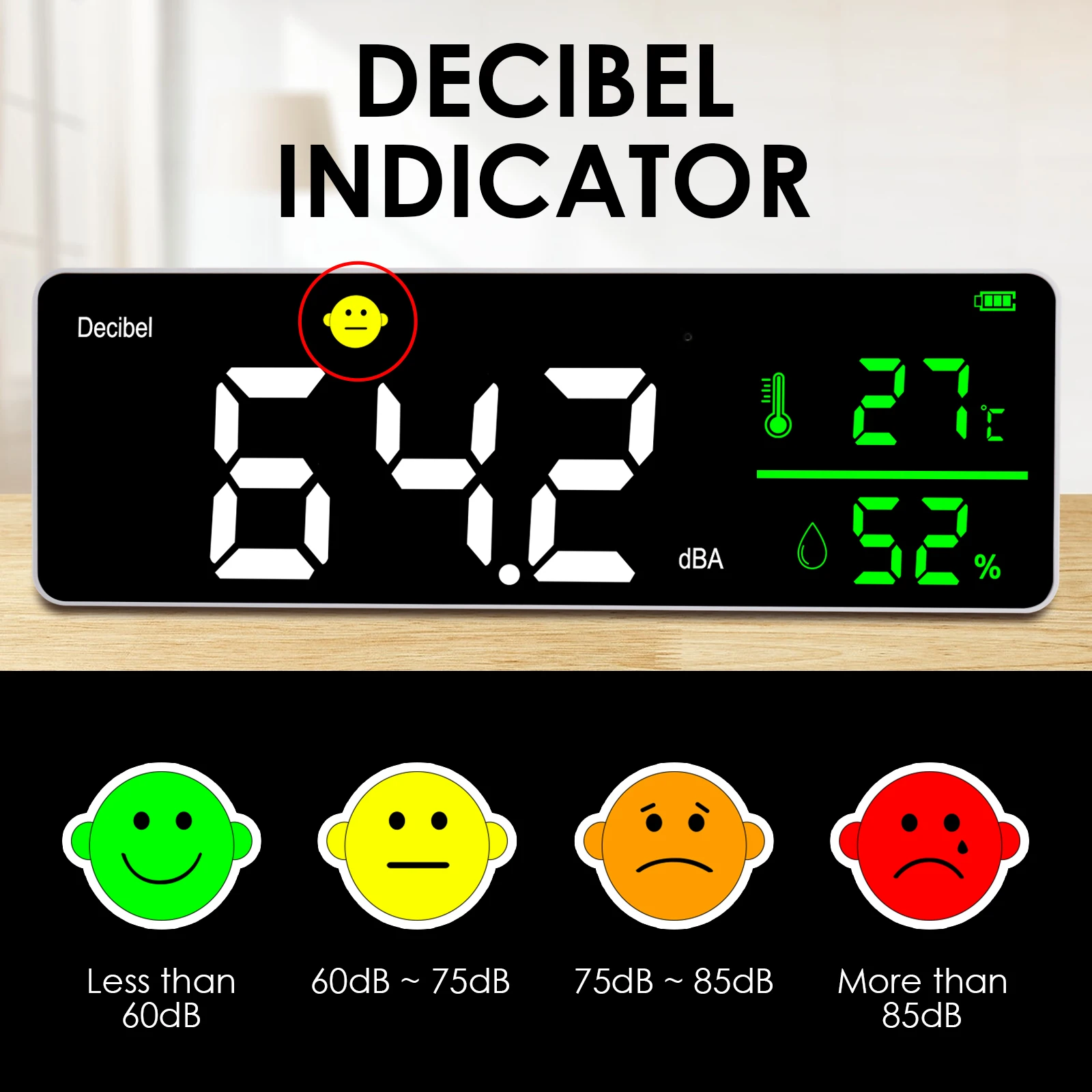 SLM-336 Sound Level Meter Smart Decibel Large Colored LED Screen Display 30dB to 130dB Range