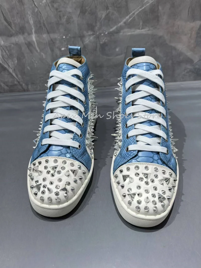 2024 Autumn Mixed Colors Rivet Design Casual Canvas Shoes Lace Up Versatile Couple Shoes Trendy Flat Soled Sneakers for Men