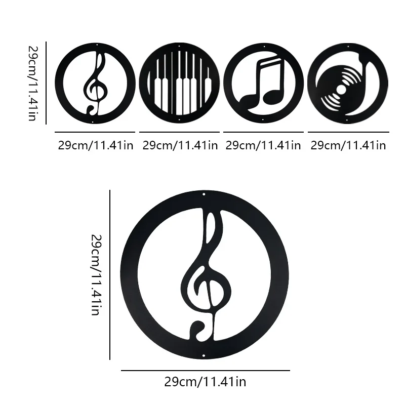 4pcs music metal wall decoration, wall hanging art logo black note hollow iron frame, KTV room decoration, music enthusiast gift