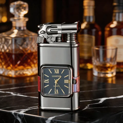 （No Gas）Vintage Black Gun Shape Lighter Pistol Design Unique Cool Butane Lighter For Smoking Gifts