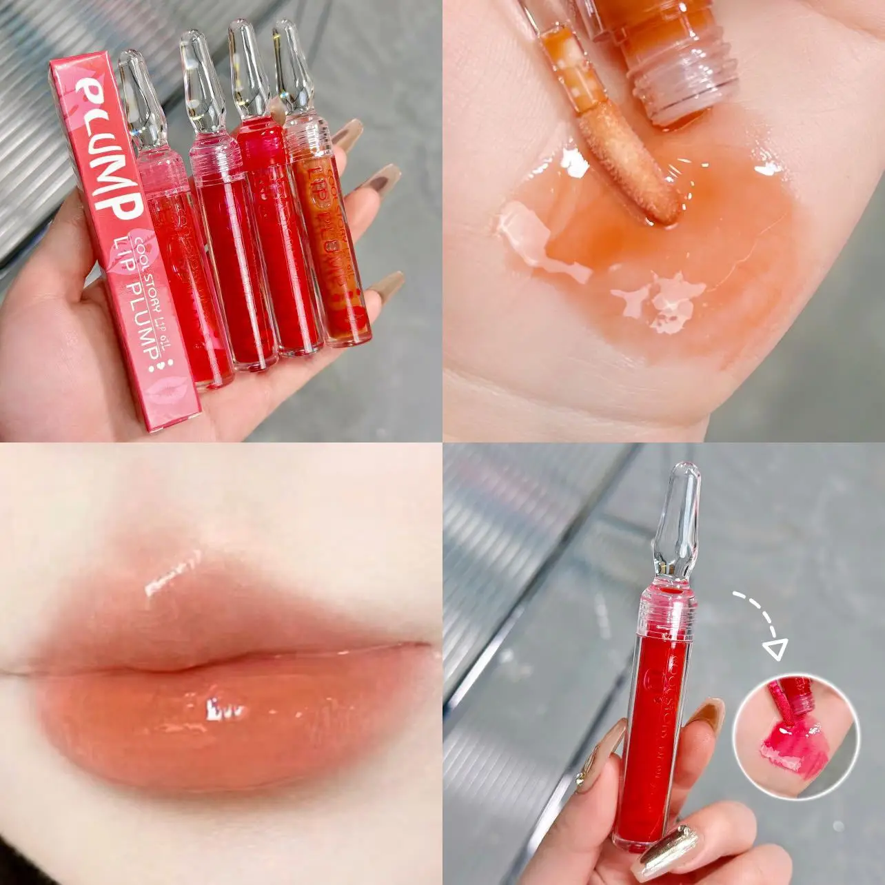 Brillo de labios de aceite de color, reduce las arrugas de los labios, hidrata, nutre, de maquillaje transparente brillo de labios, crea labios completos brillantes