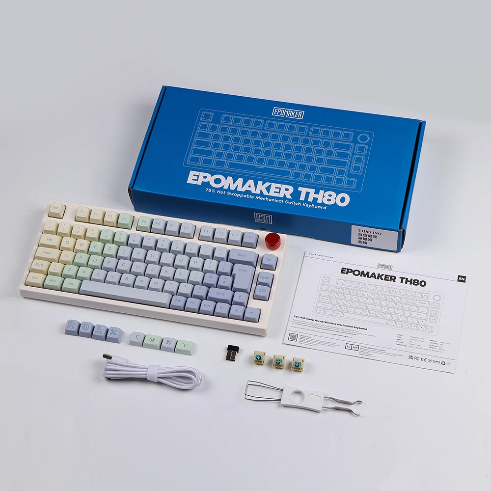 EPOMAKER TH80 PRO 75% "Hot-swap" RGB 2.4Ghz/Bluetooth 5.0/przewodowa klawiatura mechaniczna MDA nasadki na klawisze z PBT pokrętło sterowania ANSI ISO