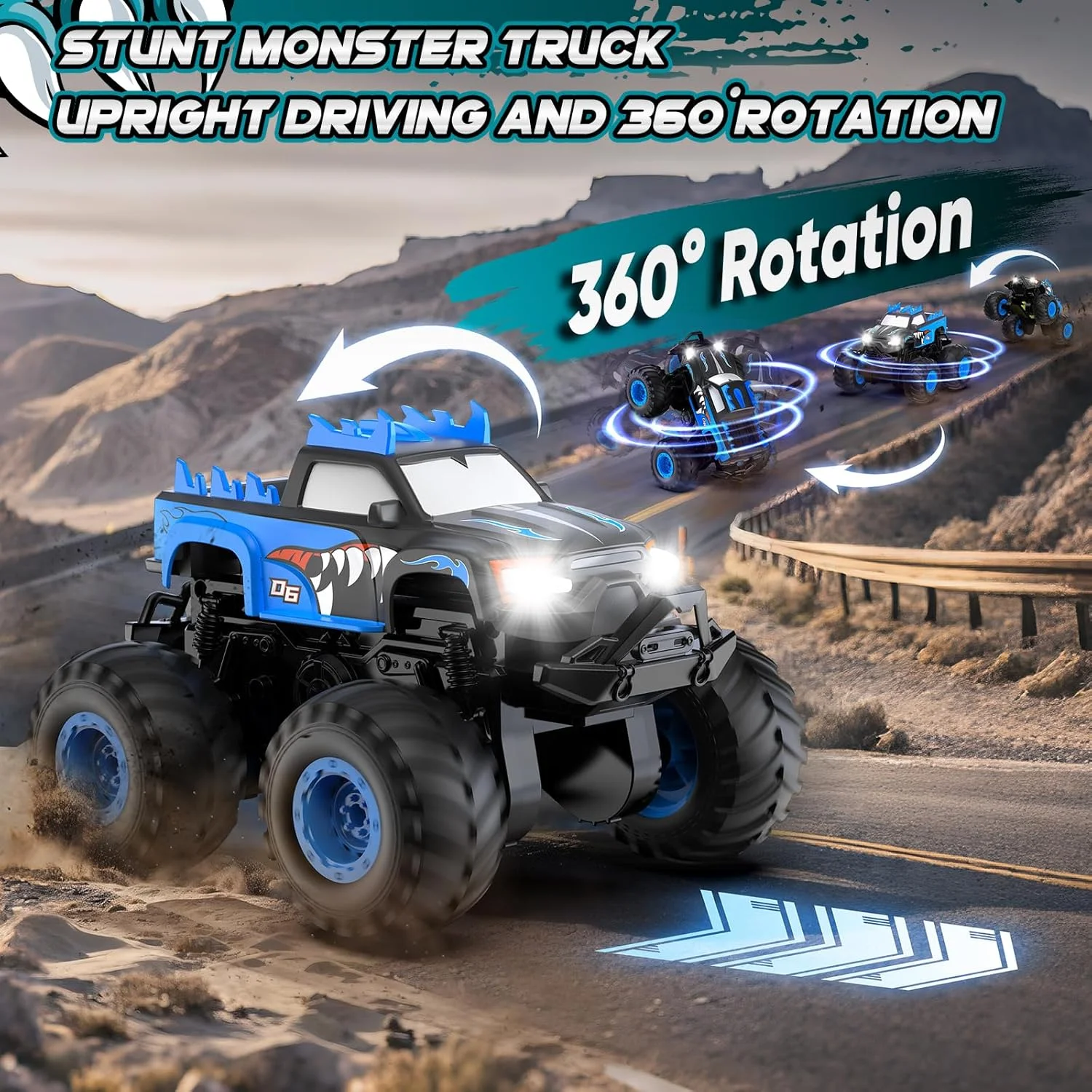 

Remote Control Car, 20km/h All Terrain Monster Tuck Toys with Upright Driving and 360° Rotation, Remote Control Tuck with Auto