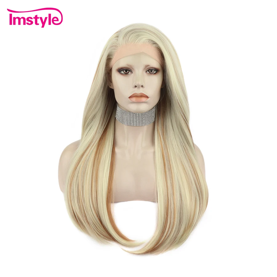 

Imstyle Blonde Wig Synthetic Lace Front Wig Highlight Brown Straight Wigs Heat Resistant Fiber Long Lace Front Wig Mixed Color