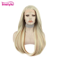 Imstyle Blonde Wig Synthetic Lace Front Wig Highlight Brown Straight Wigs Heat Resistant Fiber Long Lace Front Wig Mixed Color