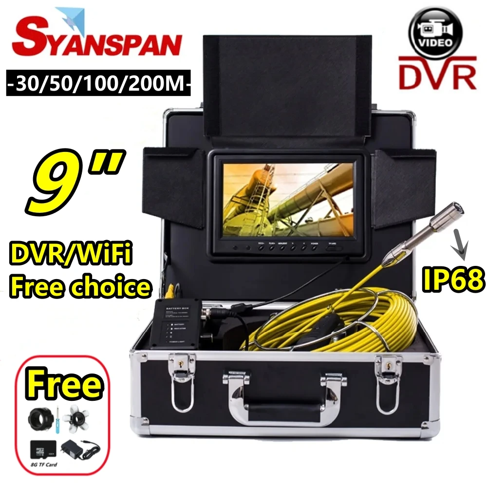 DVR/WiFi 30/50/100/200M telecamera per ispezione tubi SYANSPAN 9 