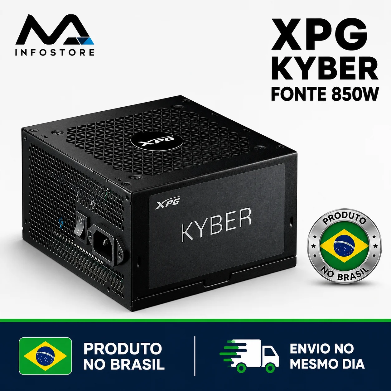 Fonte XPG Kyber, 850w, 80 Plus Gold, Com Cabo, Preto - KYBER850G-BKCBR
