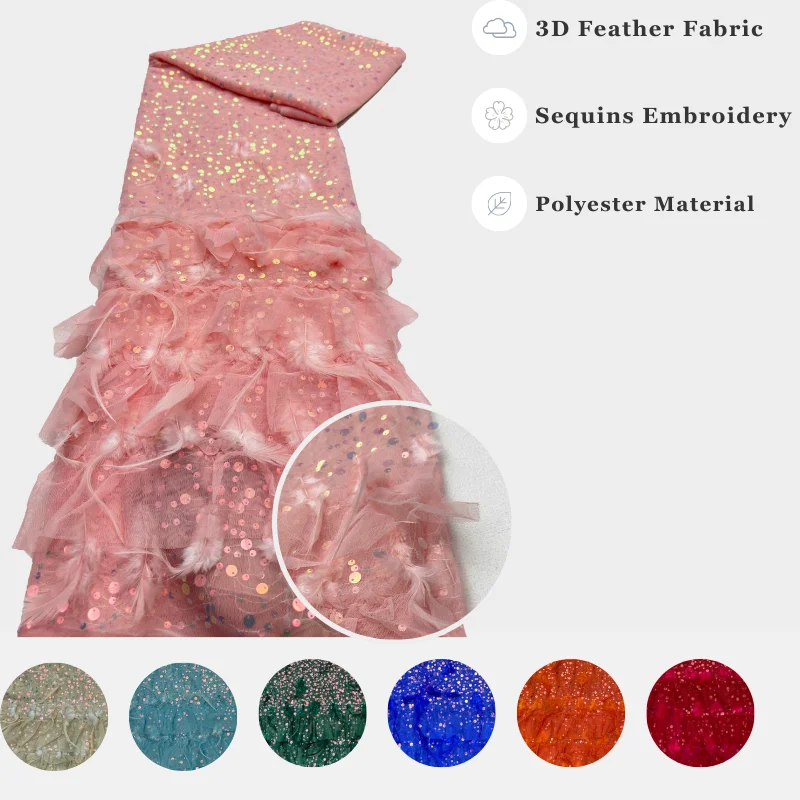 

Premium Sequins Feather Tulle Fabric With Embroidery Romantic Floral Design For High-End Custom Elegant Wedding Party Dresses