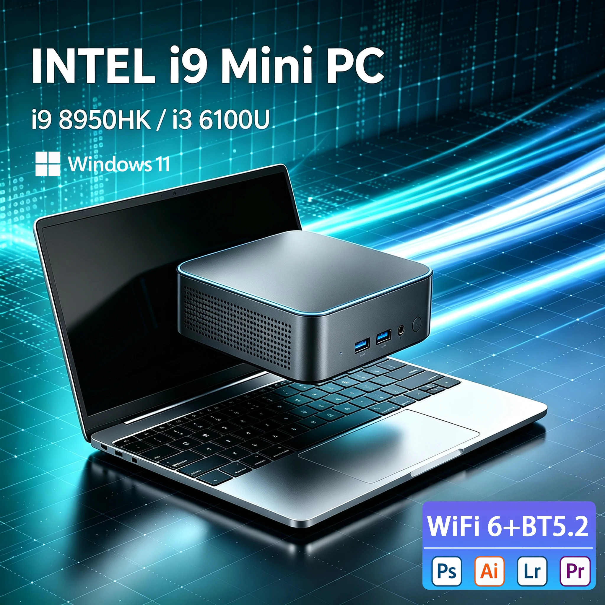 Mini PC Intel Core I9 8950HK/Core I3 6100U, 16GB DDR4, 1/2TB SSD, Windows 11, Gráficos UHD, PC de Bolsillo 4K HD