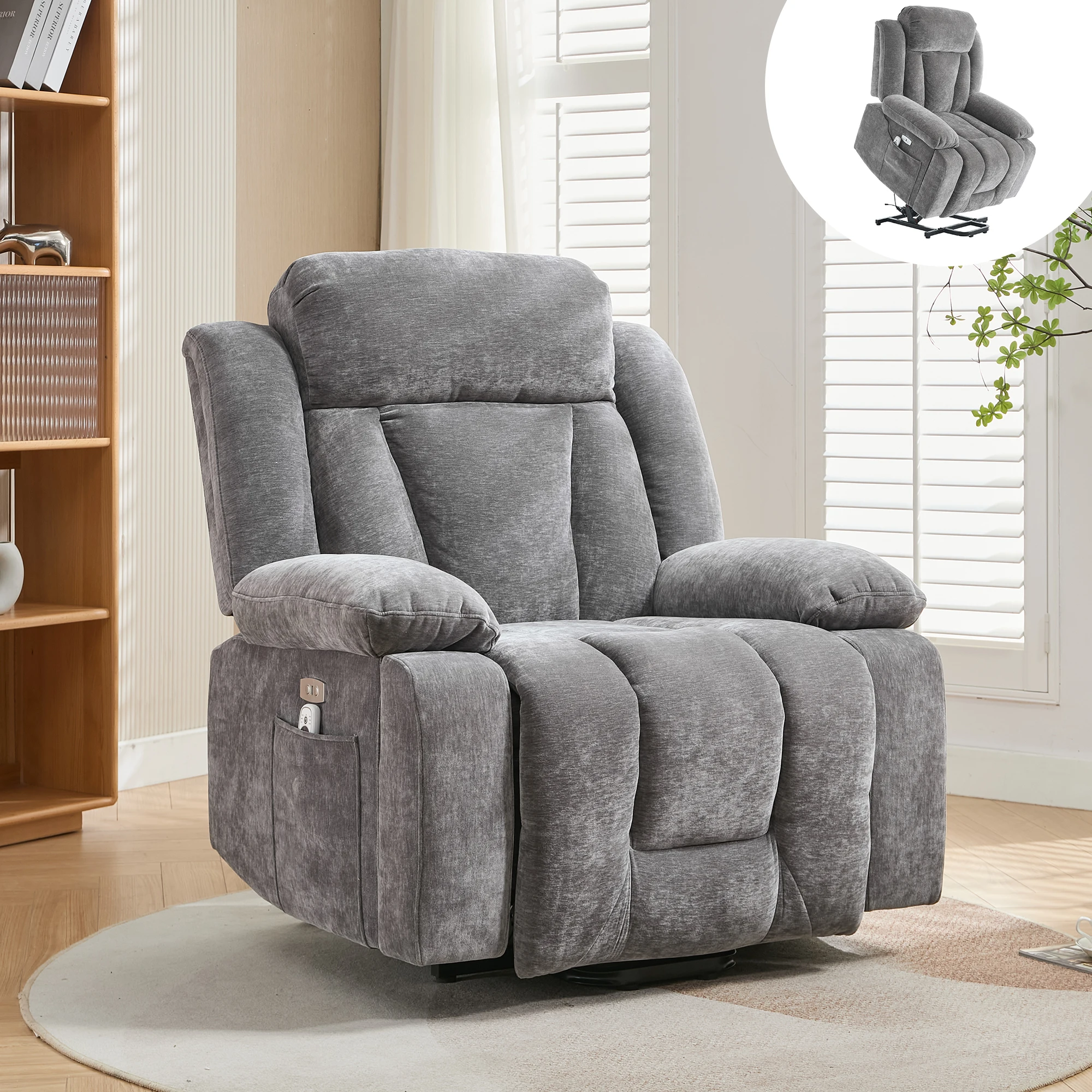 Fauteuil de massage électrique 95*94*107cm, fauteuil relaxant avec massage 8 points et fonction chauffante, fauteuil TV avec fonction de levage, canapé en tissu