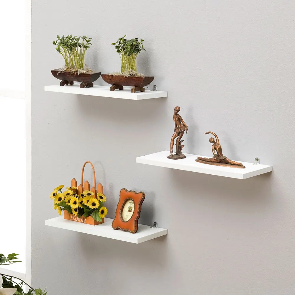 3 sets of single wood wall shelves