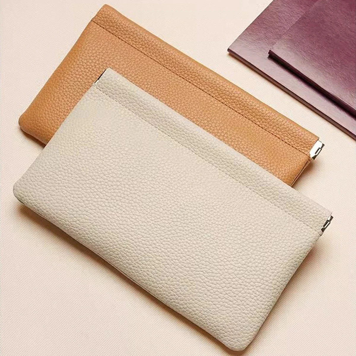 1pc Self-closing Pu Leather Wallet Long Passport Driver's License ID Holder Headphone Data Cable Storage Cash Pouch