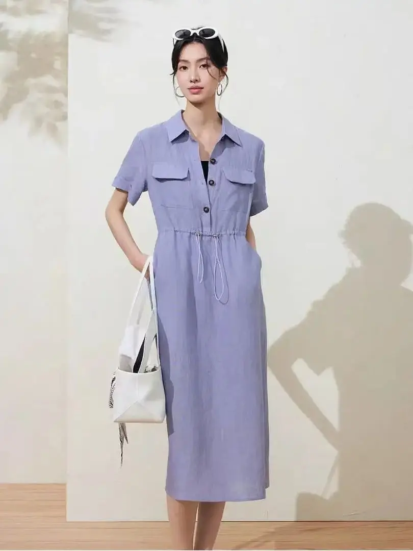 

Elegant versatile linen drawstring adjustable waist casual dress