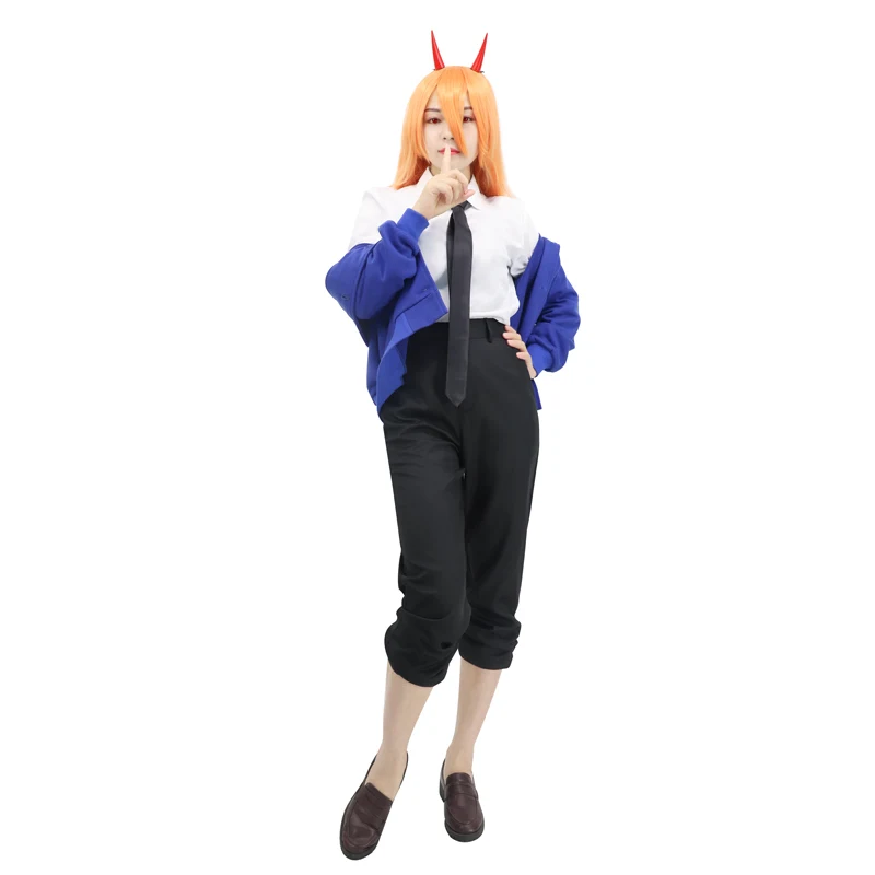 DAZCOS Chainsaw Man Power Cosplay Costume Outfit High Quality Top Coat Jacket Pants an Tie Full Set Halloween Costume