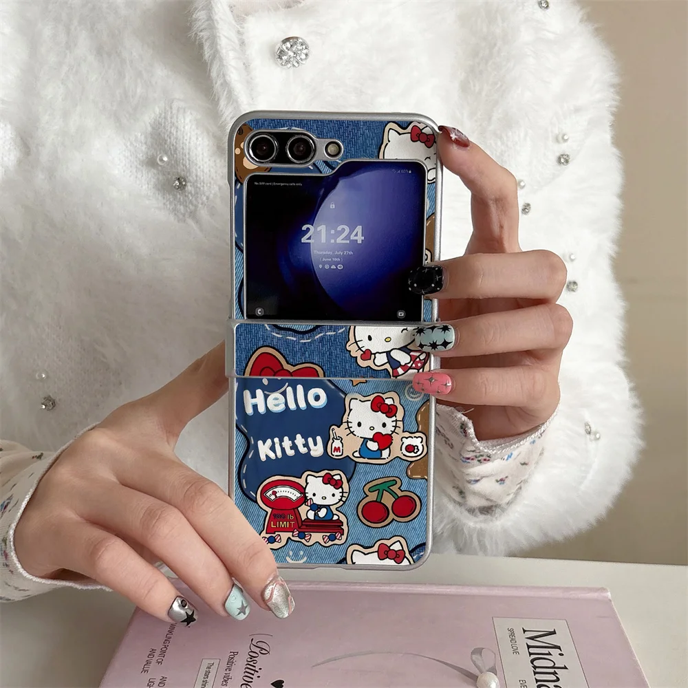 

New Cute Cowboy Puzzle KT Cat PU Leather Suitable for Samsung Galaxy Z Flip 7/6/5/4 Flip 5 Flip 6 Flip 4 Fro Magnetic Edition