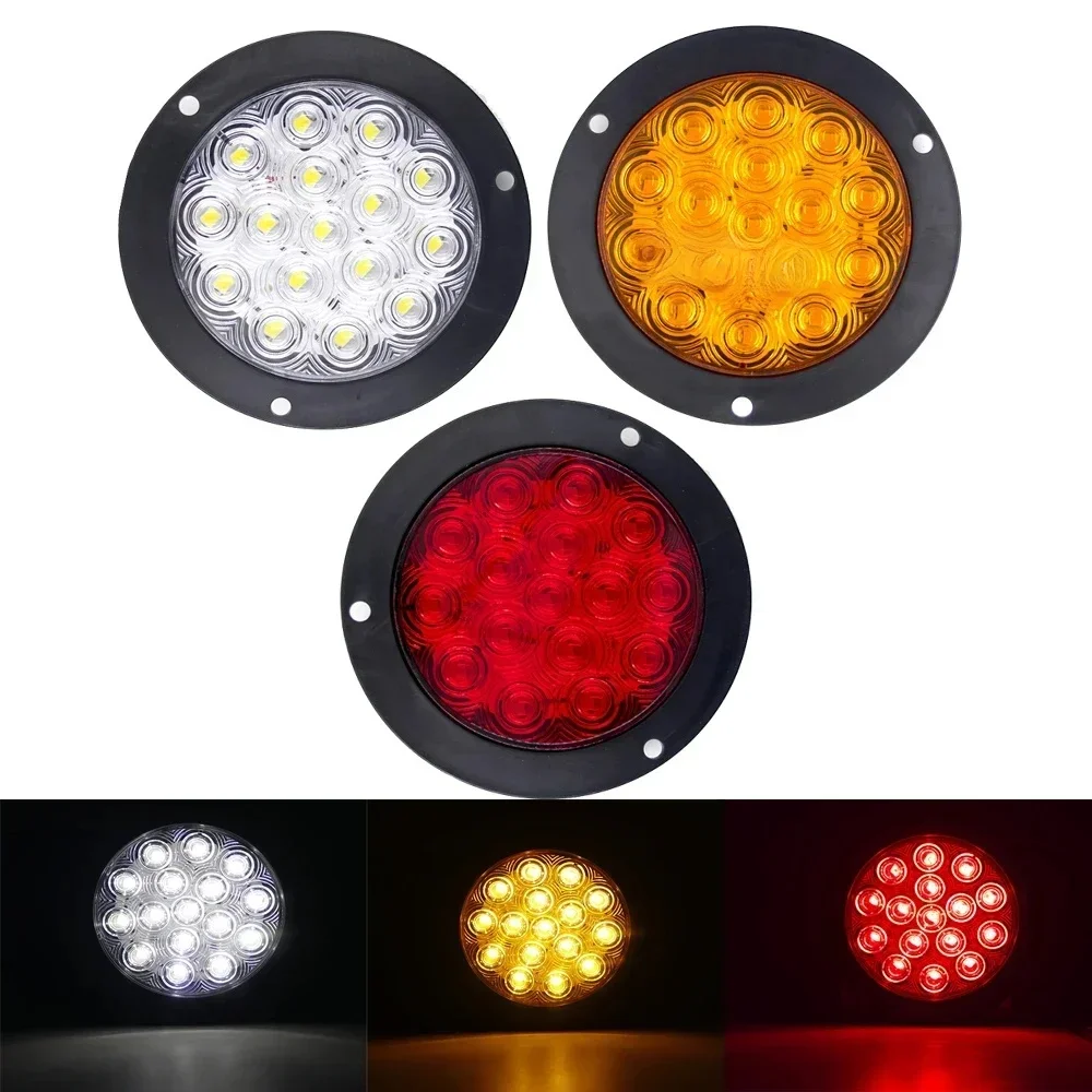 1szt/2szt 12V 24V 16 LED 4" Okrągłe tylne światła tylne Kierunkowskaz Hamulec Stop Światło cofania Samochód ciężarowy Przyczepa Ciężarówka Czerwony Żółty Biały — zdjęcie 2