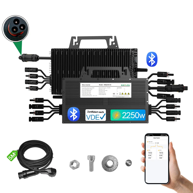 2025 Hot Push 2250W Micro onduleur balcon onduleur photovoltaïque avec WiFi et Bluetooth Micro onduleur 4 voies MPPT indépendant