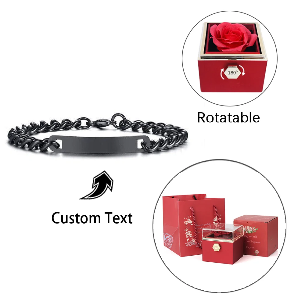 

PERSONALIZED ENGRAVED BRACELET SET Rotating Box Stainless Steel Couple Name Bracelet Custom Laser Engraved Name Bracelet For Her