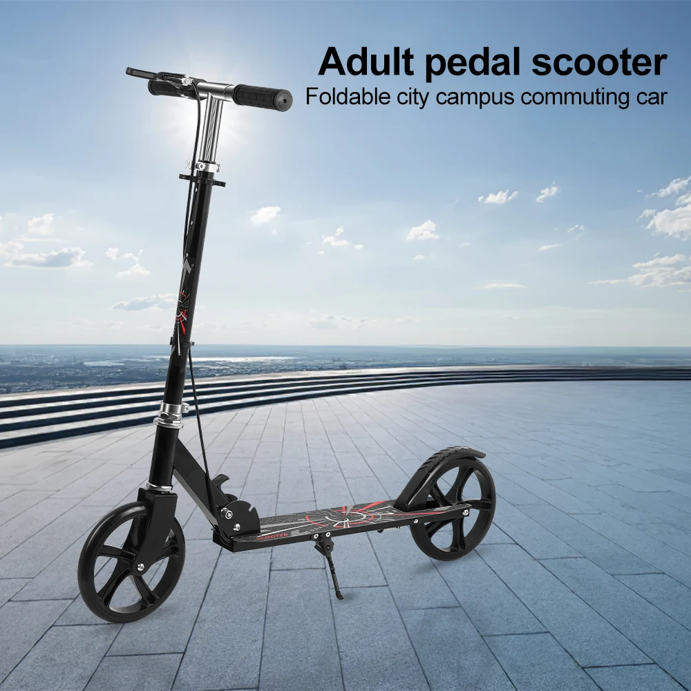 Patinete plegable de 2 ruedas con freno de mano, altura ajustable, absorción de impactos, portátil, para adultos, adolescentes y niños
