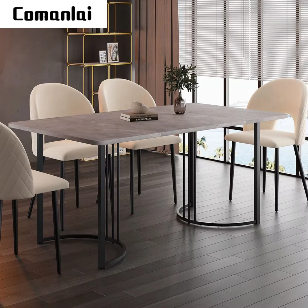 Comanlai Tavolo da cucina rettangolare con motivo in marmo, tavolo da pranzo con struttura in metallo e ripiano in MDF, per 4-6 persone