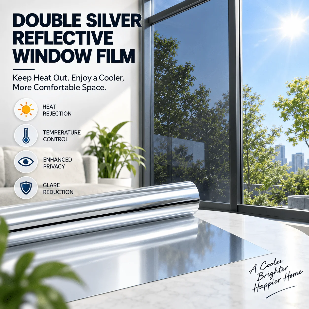 Static Cling No Glue Window Film Roll One Way Mirror Privacy Heat Block UV Block Anti Glare for Home Office Door