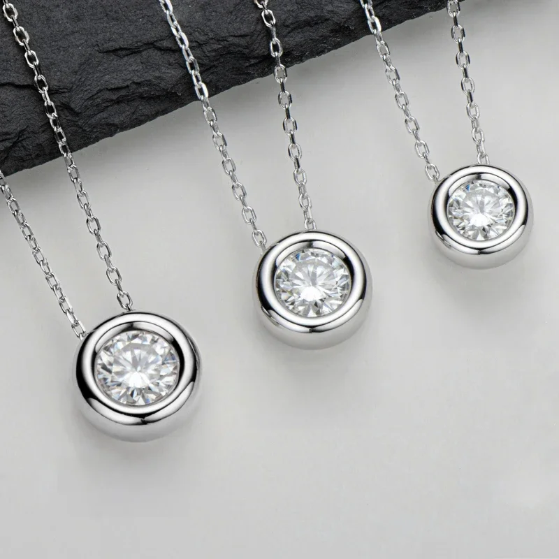 Naszyjnik z moissanitem w oprawie bezel, kształt bąbelka, 1ct 2ct 3ct, D VVS1, dla kobiet i mężczyzn, 100% srebro próby 925, platerowany 18-karatowym różowym złotem, wysokiej jakości biżuteria na prezent. — zdjęcie 2