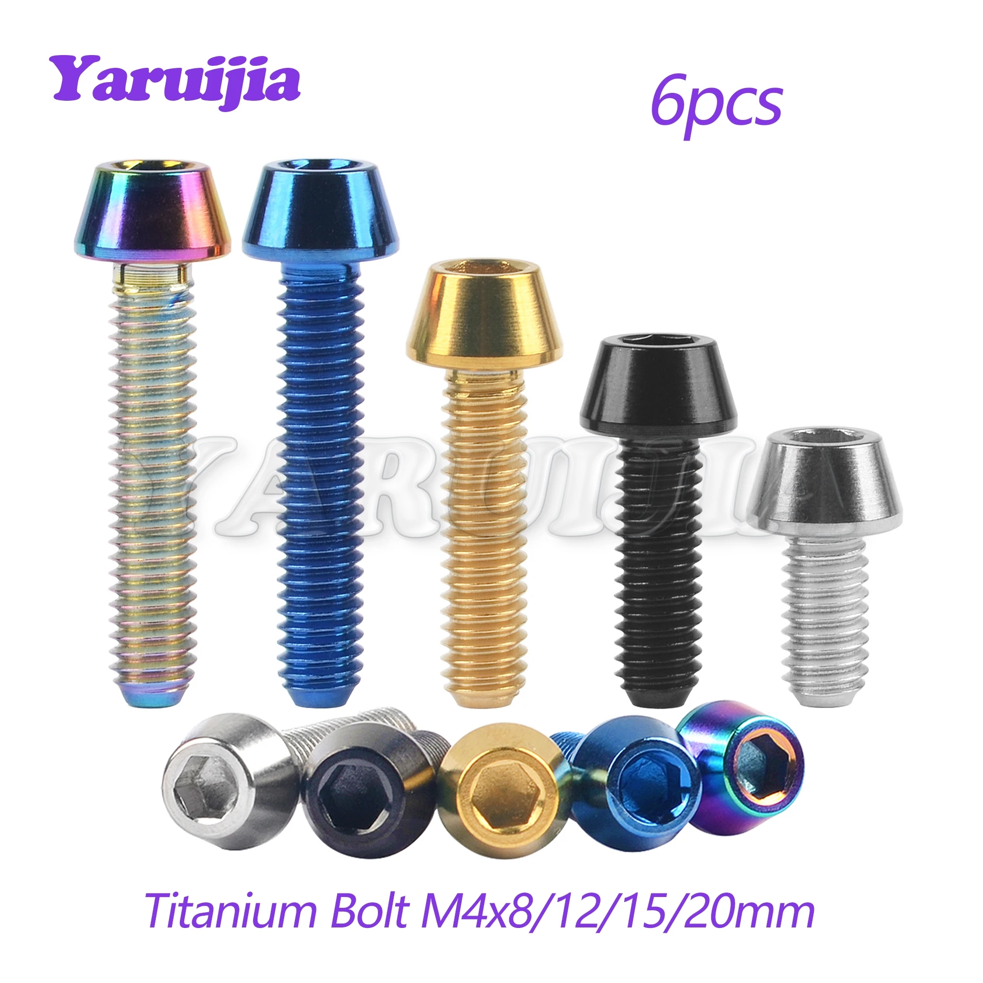 Yaruijia Titanium Bolts M4x8/12/15/20mm Allen Key DIN912 Taper Head Bolt Screw for Bicycle Thumb Shifter 6pcs