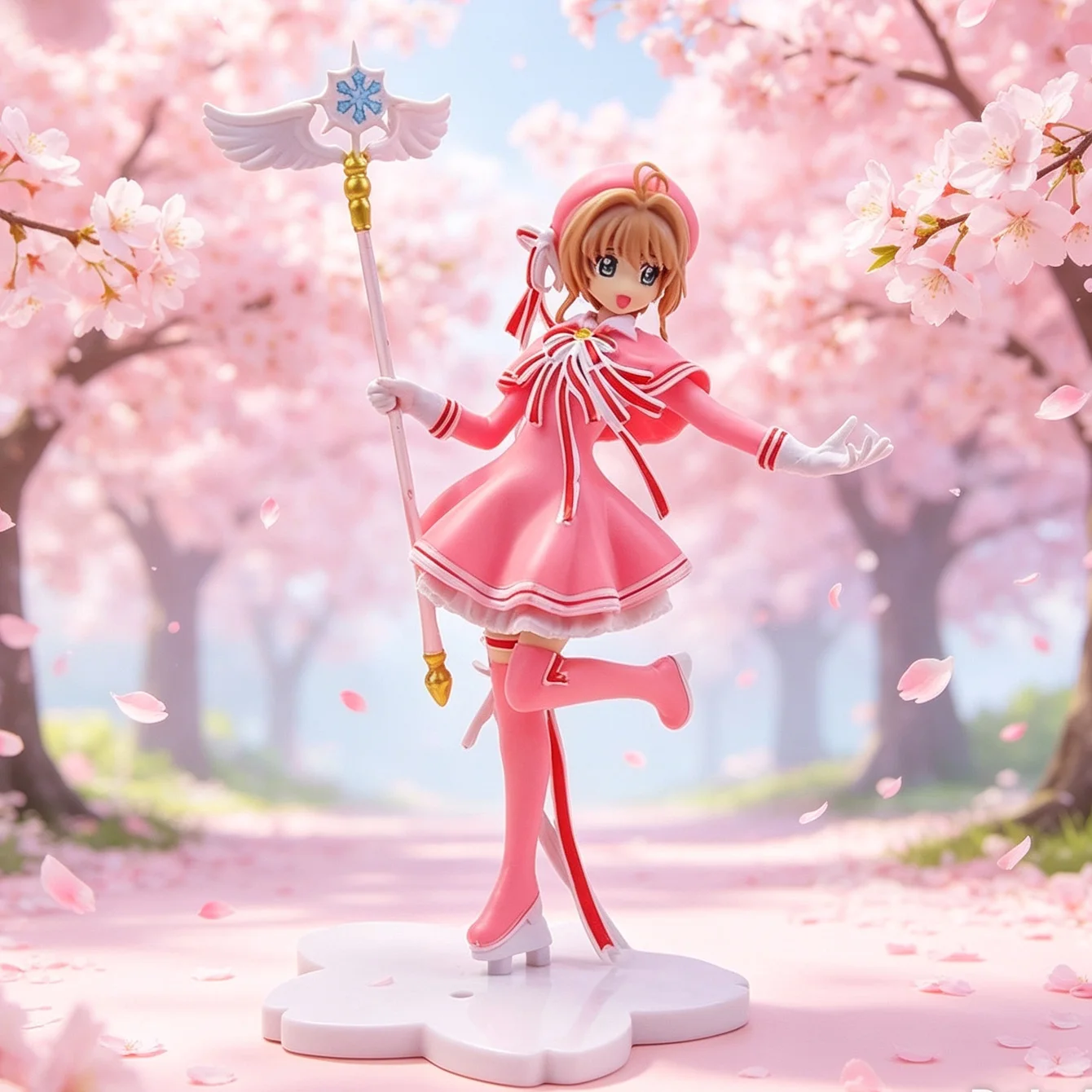 Figura de Anime Cardcaptor Sakura - Kinomoto Sakura com Bastão Mágico, Estátua Colecionável em PVC para Exibição, Presente, Decoração para Casa e Escritório