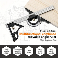 300MM Stainless Steel Adjustable Angle Level Ruler Measuring Tool Combination Triangle Square Ruler Protractor Level Measure