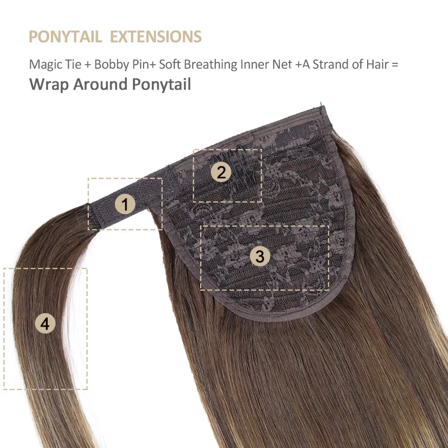 Ponytail Extension,Human Hair Ponytails,Natural Straight Human Hair Ponytail With Magic Paste,Wrap Around Ponytail Extension