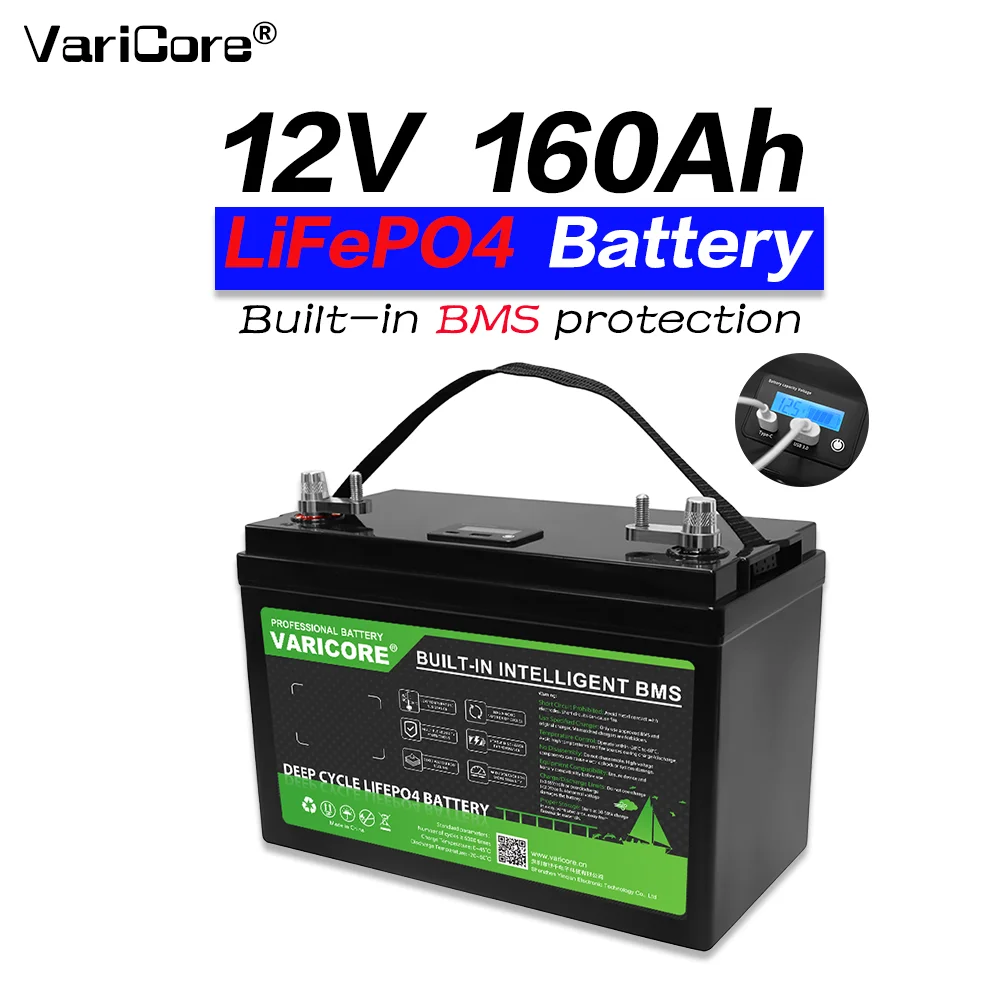12V 160Ah LiFePO4 Batterij Oplaadbare Lithiumbatterij BMS Bescherming voor RV Boot Zonnestelsel Camping Thuis Backup Power