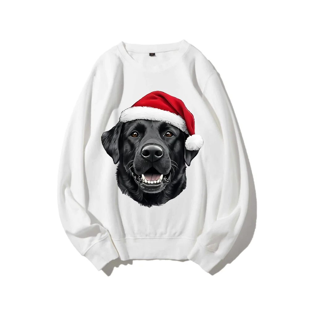 

Festive Christmas Labrador In Santa Hat Printed Casual Sweatshirt Unisex Oversized Soft Fabric Pullover For Dog Lovers Cozy