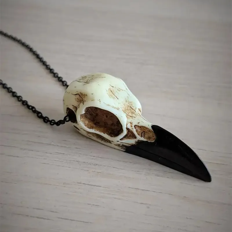 Raven Skull Necklace Halloween Jewelry Gothic Necklace, Raven Jewellery Gift Idea Spooky Scary Plague Doctor Witch